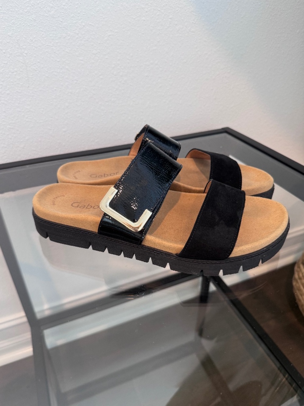 GABOR Women’s Lubeck Black Slide Adjustable Patent & Suede straps EU42/US10.5